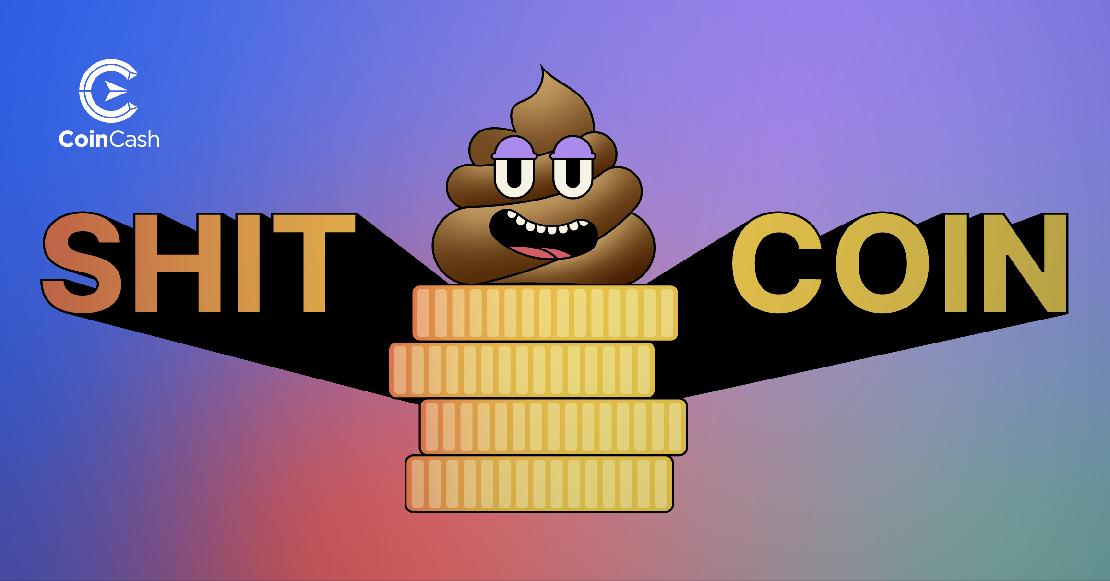 Pénzérmék egymásra rakva, egy széklet emojival a tetejükön, shitcoin felirattal
